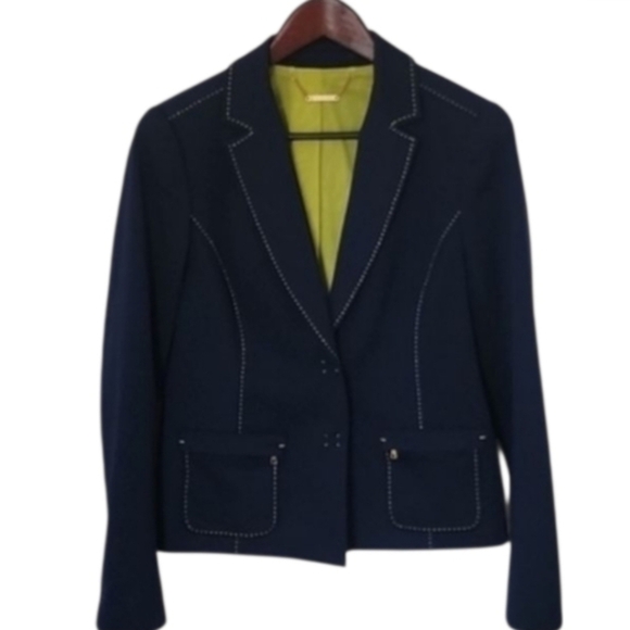 Trina Turk Tailored Blazer Jacket Contrast Stitch Lime Lining Size 8 - Picture 2 of 11